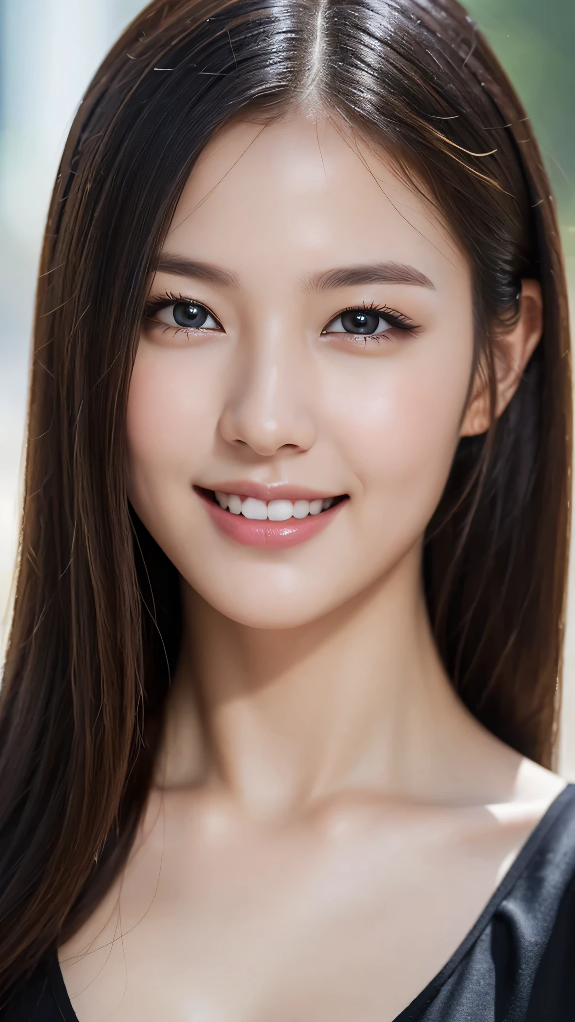 (1girl), Solo, Extremely cute, Amazing face and eyes, (Beautiful lovely smile), (extremely detailed beautiful face), bright shiny lips, (Best Quality:1.4), (Ultra-detailed), (A hyper-realistic, Photorealsitic:1.37), Beautiful fair skin, extremely detailed CG unified 8k wallpaper, RAW Photos, professional photograpy, Cinematic lighting,