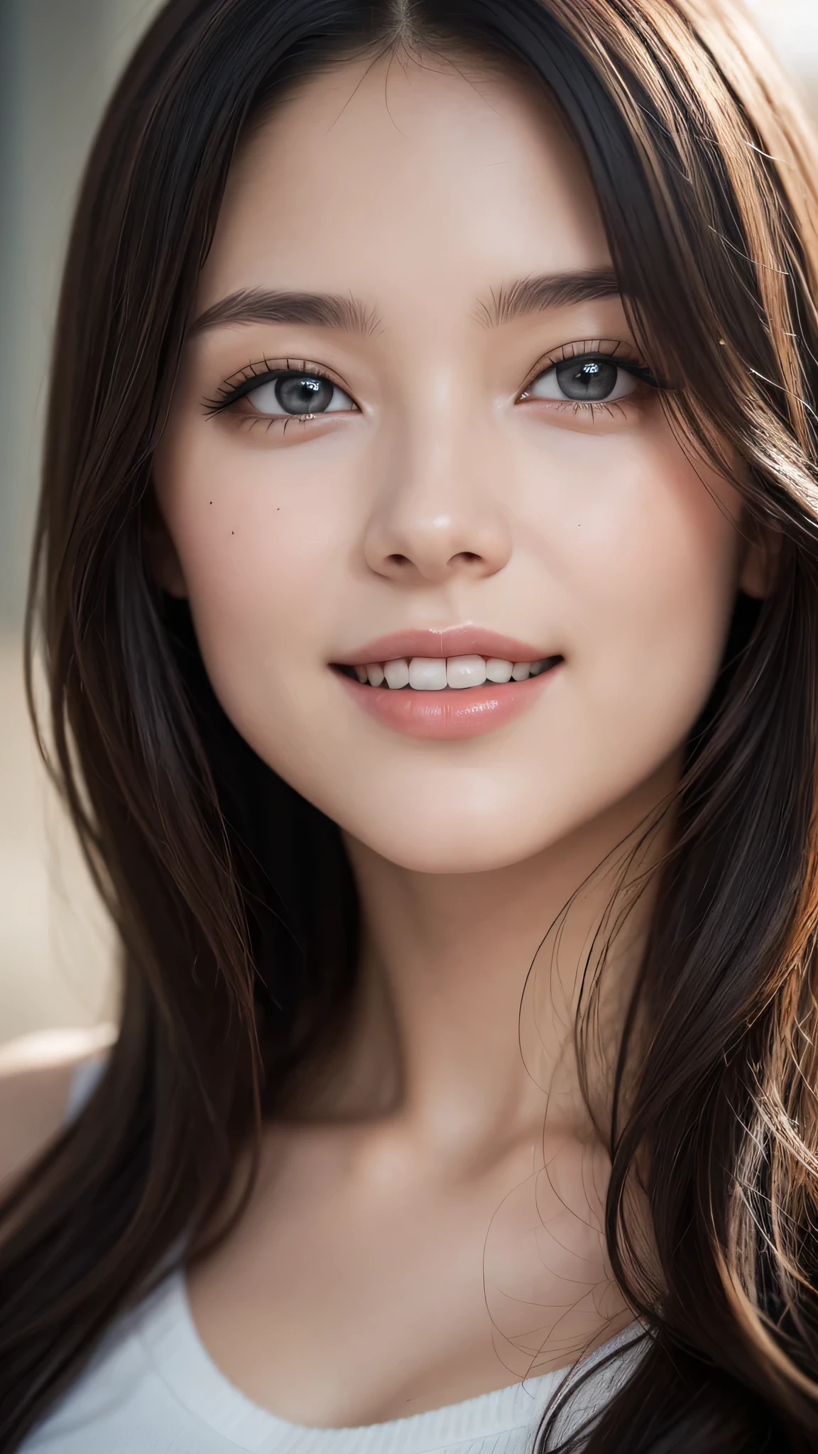 (1girl), Solo, Extremely cute, Amazing face and eyes, (Beautiful lovely smile), (extremely detailed beautiful face), bright shiny lips, (Best Quality:1.4), (Ultra-detailed), (A hyper-realistic, Photorealsitic:1.37), Beautiful fair skin, extremely detailed CG unified 8k wallpaper, RAW Photos, professional photograpy, Cinematic lighting,