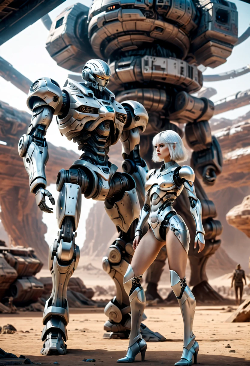 （（tmasterpiece，best qualtiy）），Beautiful 8K Ultra HD professional photos, Sharp focus, In a stunning fantasy world,Fully armed silver-haired girl and large mechanical robot structure，anatomy correct，Interstellar，Endless space，ssee-through，depth of fields，Magnificent space image scene，