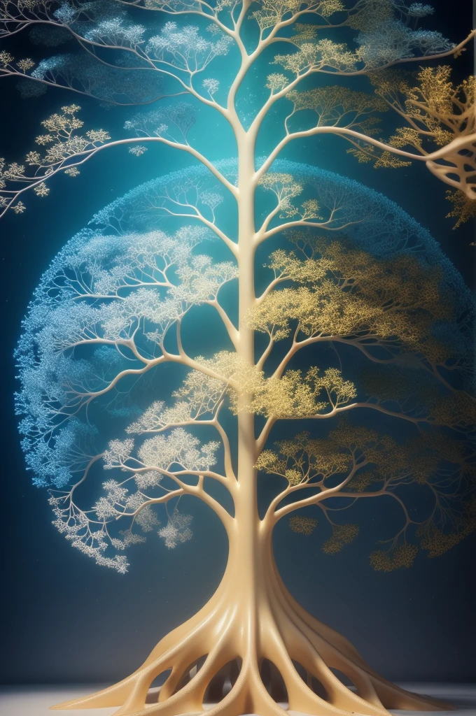 (Evolution of life)、Fibonacci、the golden ratio、melted wax、Visible brush strokes、3D tessellation wireframe、neural graphic、neurons、The Tree of Life、Farbe、tenderness、passion、The ultra -The high-definition、8K UHD、masterpiece