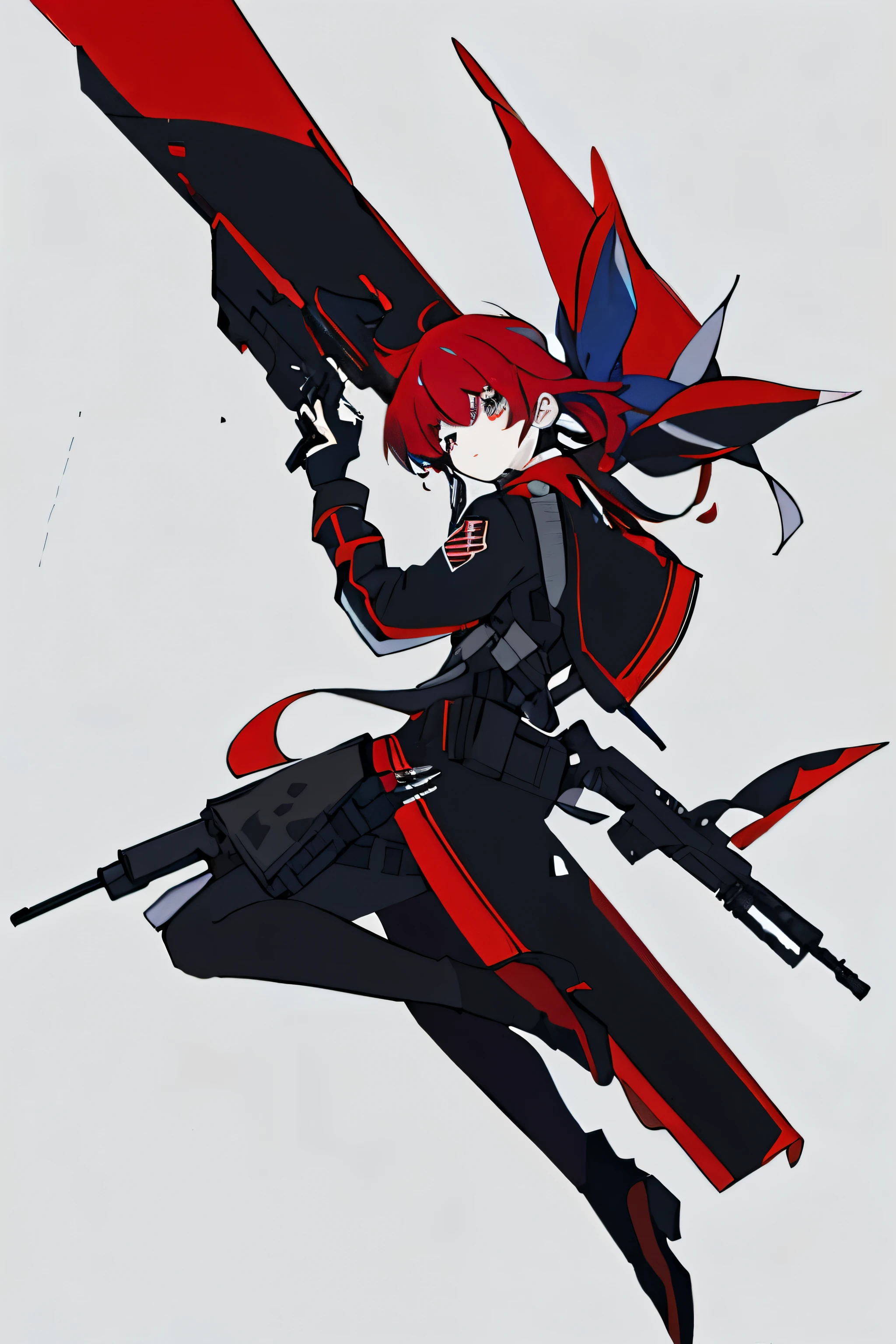 red and blue hair have a gun Wearing black clothes masterpiece High resolution