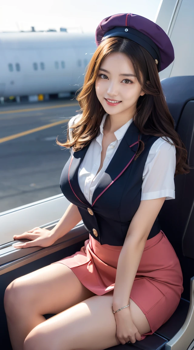(((opened her legs apart、opened the legs apart)))、(((full body,including legs、sitting down,opened legs apart)))、(((perfect uniform of Japanese stewardess, perple uniform,purple vest-dress uniform、purple small hat, (black high-heel), little smile,white blouse,tight blouse、purple tight skirt))), white gloves, short gloves, high heel、(((transparant nipples,stands out nipples))),Dressed up、(Photo real:1.4)、(A hyper-realistic:1.4)、(Photorealistic:1.3)、 (gentle lighting: 1.05)、(Improve the lighting quality of your video:0.9)、32k、 1Girl、28years old girl、photorealistic lighting、Back lighting、Facial Lights、Ray Trace、(bright:1.2)、(Increase quality:1.4)、 (best quality real texture skin)、Fair eyes,Delicate and delicate face, Close-up of the breasts, white blouse,tight blouse,tight jump-skirt , (Bodyline mood improvement:1.1)、Glossy skin、wavy hair,blonde hair,韓国アイドル、乃木坂アイドル、Sculptural Idol Pose、little smile,blush,Beautiful actress、Neat woman,whole body, (((midium breasts,beautiful breasts))),(perfect row of teeth),slender waist and hip,beautiful long legull shot)、((8heads tall)、(((誘惑している、恥ずかしい)))、(((opened her legs apart、opened the legs apart)))、 dynamic pose,gravure pose,(eye shadow),((red cheek、red lips)),Super Clean Night View、night time、blush,little smile,(((full shot)))、Super Clean Night View、night time、blush,little smile,(((in the air plane))),