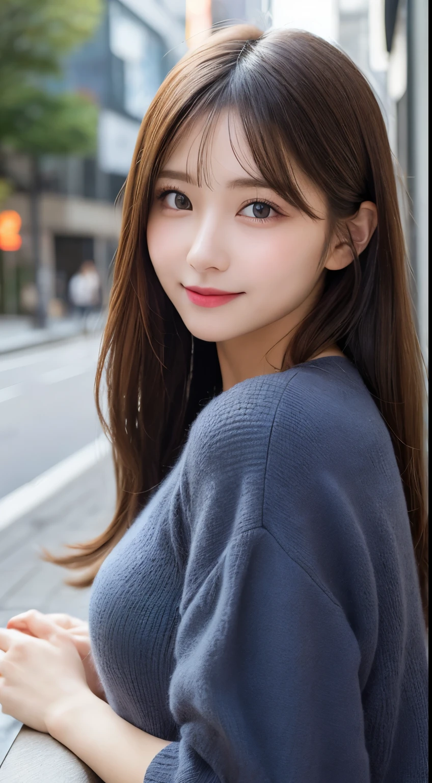 table top, highest quality, shape, Super detailed, finely, High resolution, 8k wallpaper, 完璧なダイナミックな構shape, beautiful and detailed eyes,straight hair,small breasts,natural color lip, bold sexy pose,smile、20 year old girl、cute、sexy shot looking at camera,Random costume latest Tokyo winter clothes)beautiful detailed face,Beautiful detailed double eyelids,small face,perfect and beautiful face,very cute face,blur the background