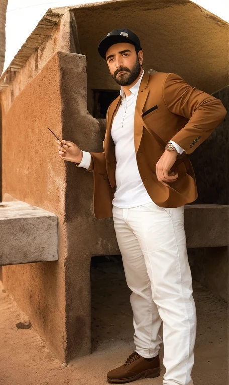 hay un hombre parado frente a un banco de piedra, Gran herrero posando aterradoramente, usar ropa de viaje sucia, con unas salchichas al fuego, herrero, simon staalhag style, estilo jean giraud, Ropa de hombre de las cavernas, Photo essay, herrero's outfit, parilla, vistiendo ropa de granja, foto tomada en 2 0 2 0