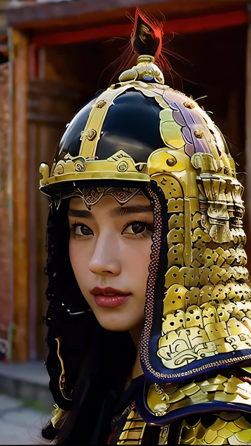 [ : (high detail face)], (Pure Eros Face in 1:0.8), ((Body Portrait)), pores, real skin, flying hair, (black hair), Ancient headdress, hairpin, affectionate eyes, shining eyes, beautiful scene, Shadow, Backlight, Cinematic perfect light with soft natural volume, film grain, Zukzia, chinese armor, sword, Architecture of China, grassland, wood, close-up portrait, sexy, masterpiece, 最high quality, high quality, High resolution