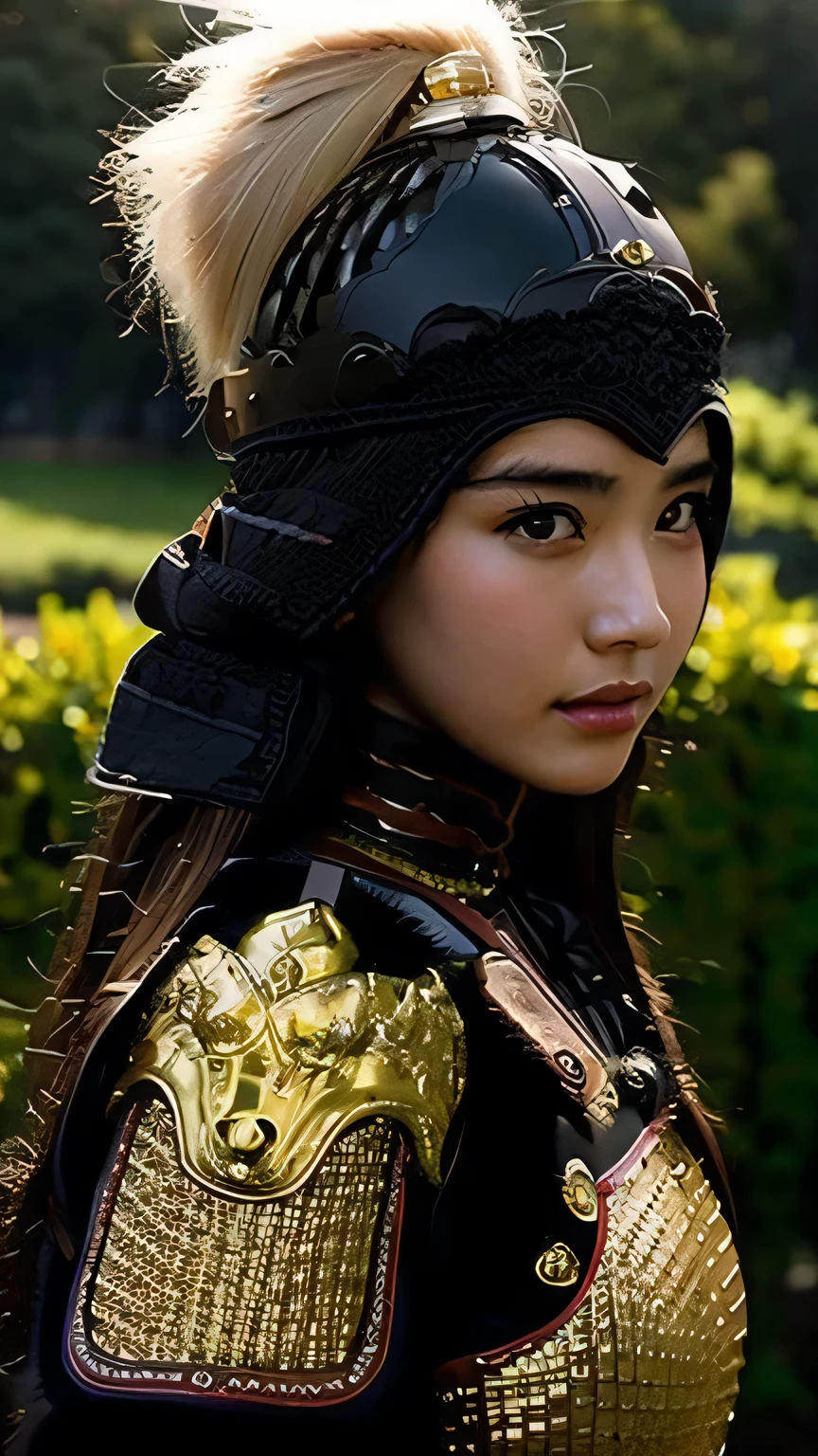 (high detail face), (Pure Eros Face), ((Body Portrait)), pores, real skin, flying hair, (black hair), Ancient headdress, hairpin, clear eyes, shining eyes, beautiful scene, Shadow, Backlight, Cinematic perfect light with soft natural volume, film grain, Zukzia, chinese armor, sword, Architecture of China, grassland, wood, close-up portrait, sexy, masterpiece, 最high quality, high quality, High resolution