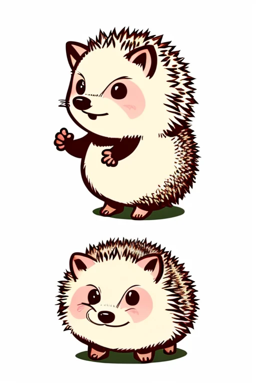 style realistic, little hedgehog with a smile, cute character, flat cartoon in 70s style, white background