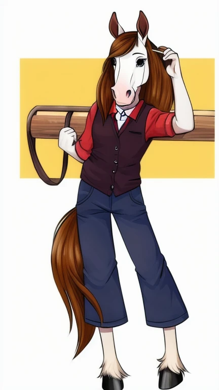 young girl, female horse, horse tail
