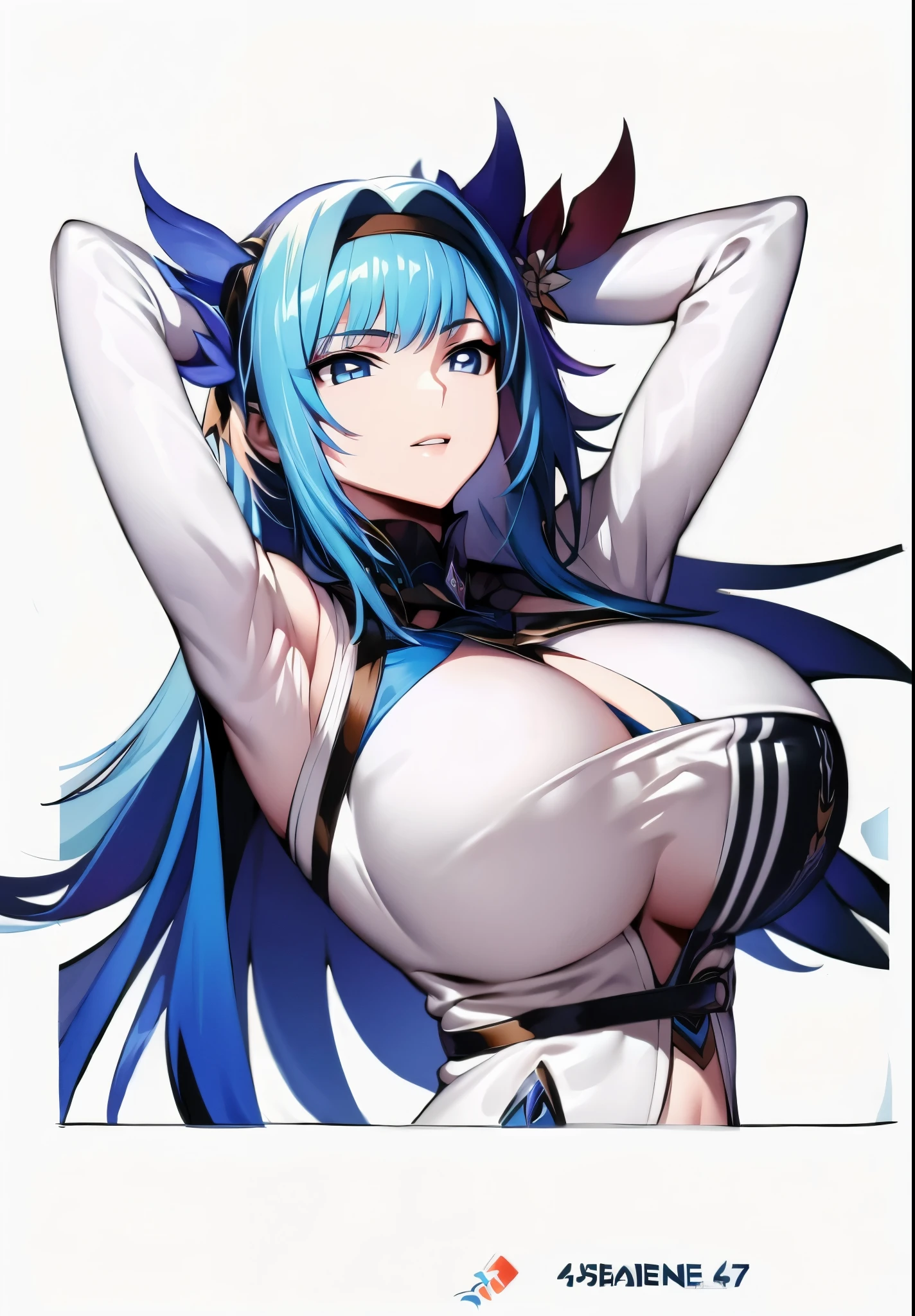 1girl,solo,looking at viewer, (simple background, white background), eula (genshin impact), blue medium hair, (naked), nipples, pussy, large breasts, big breasts, smile, detailed, ambar eyes, thighs, detailed face,