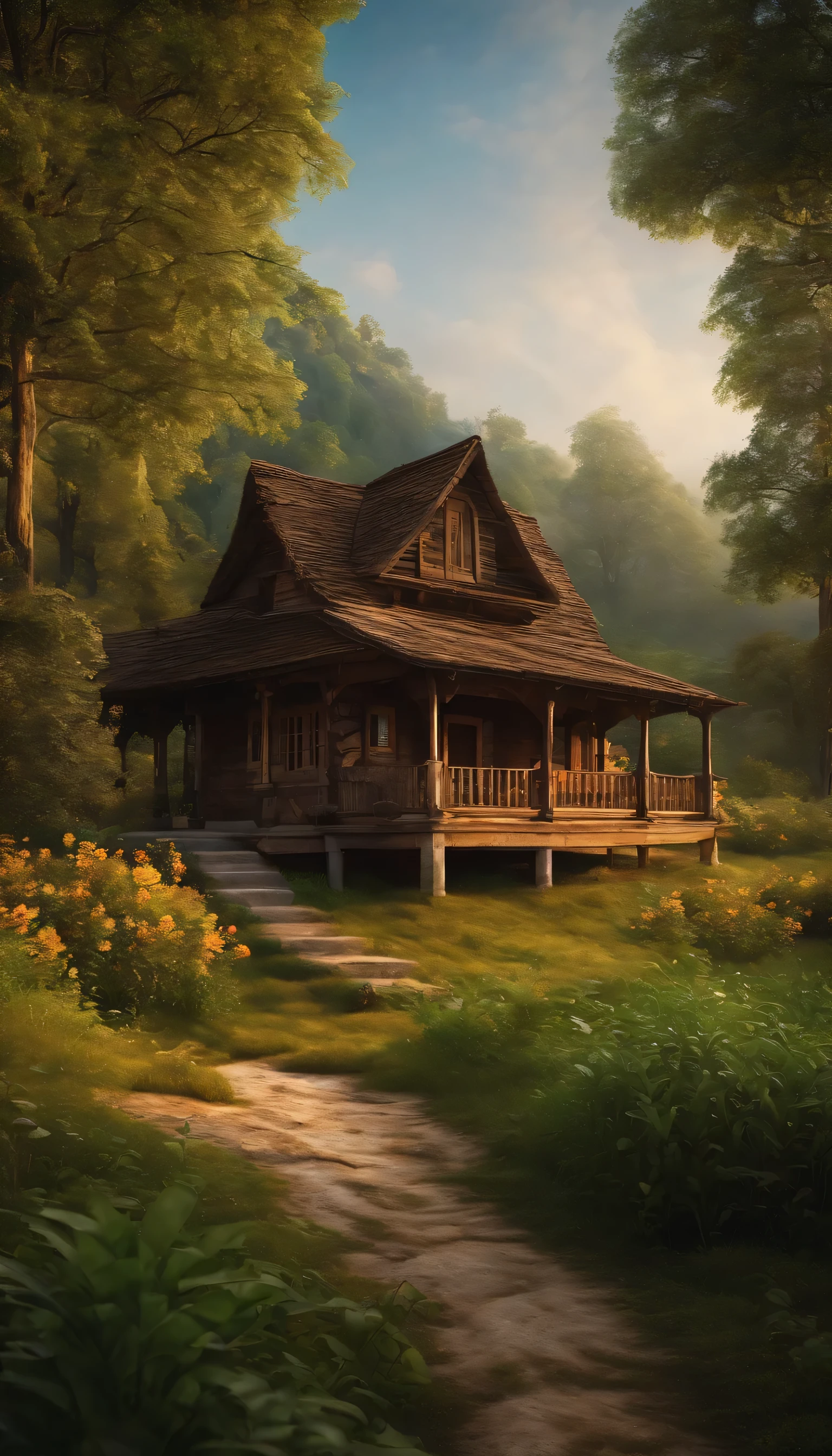 masterpiece、highest quality、Clearest image quality、4K、Photo of an old wooden house and the surrounding nature