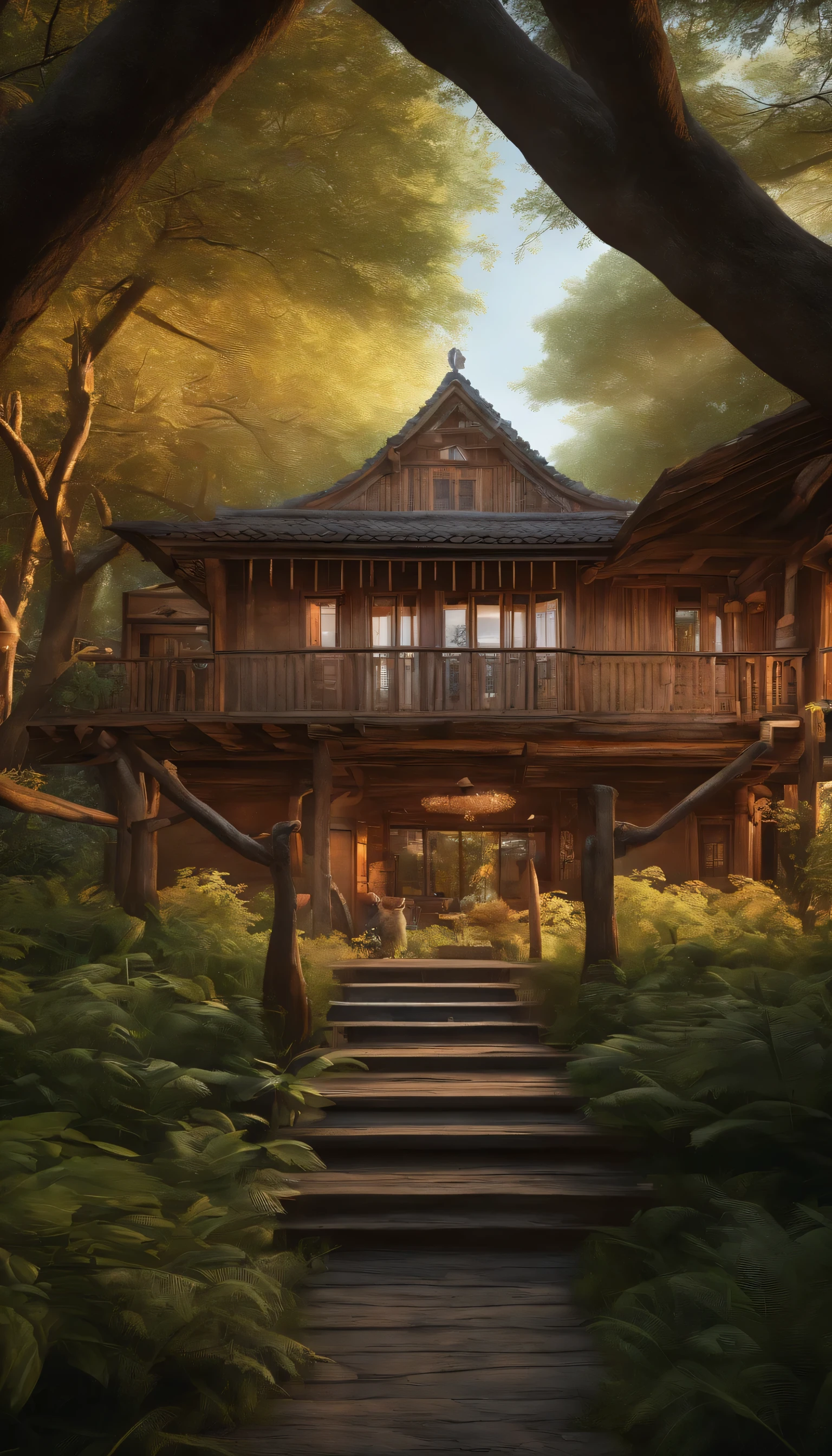 highest quality、8k、Detailed facial depiction、masterpiece、highest quality、Crisp image quality、Photo of an old wooden house and the surrounding nature