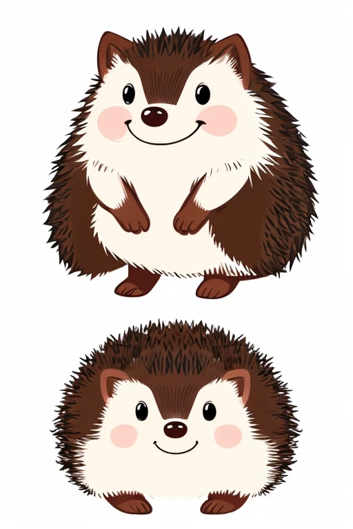 style realistic, little hedgehog with a smile, cute character, flat cartoon in 70s style, white background