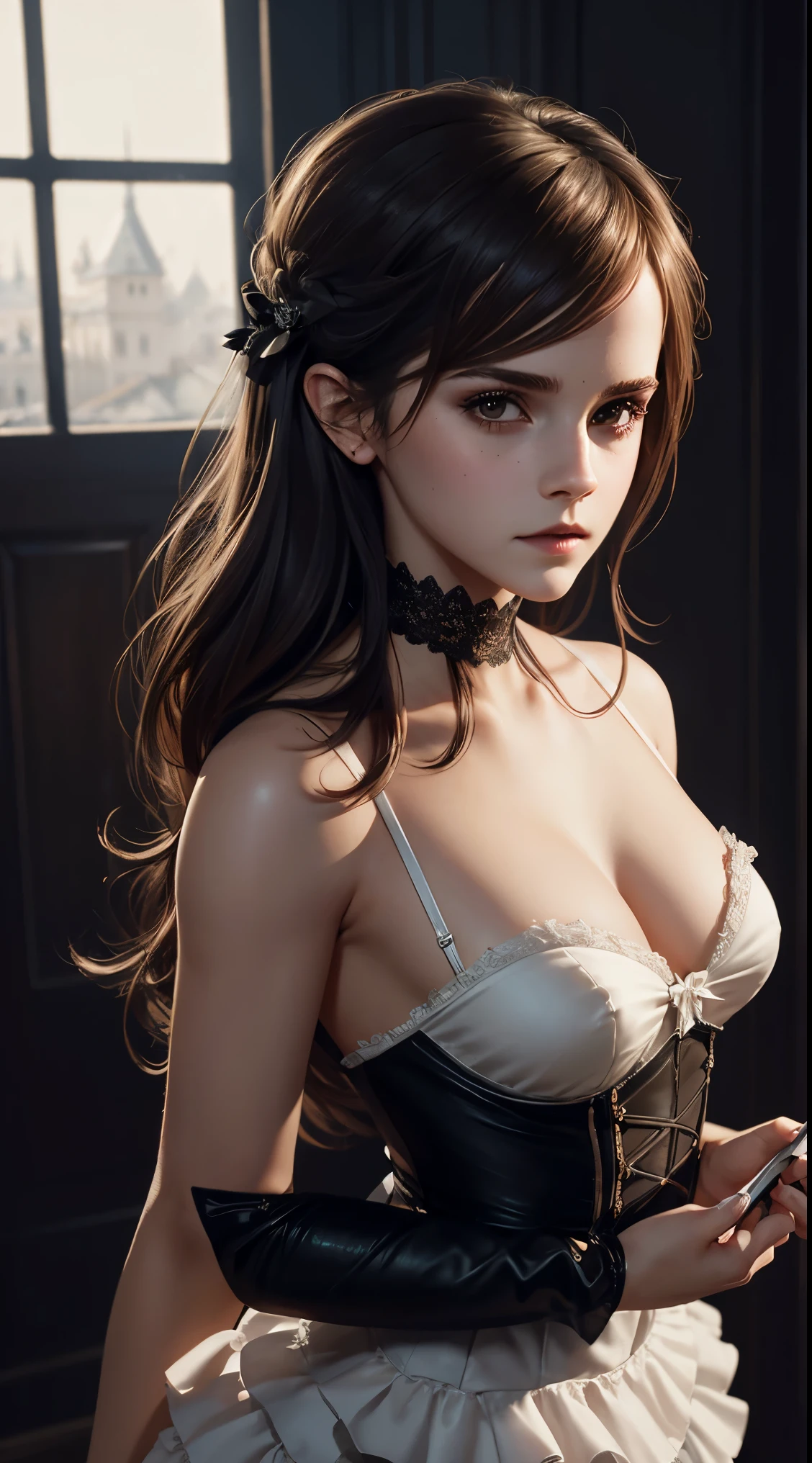 Emma Watson, sexy french maid clothes, Character images, 4 9 9 0 sec, long hair, complicated, elegant, Highly detailed, digital painting, art station, concept art, smooth, Sharp focus, illustration, Art by wlop, Charlie Bowater and Alexandra Fomina