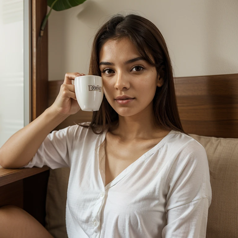 Brasileira, 20 anos, woman drinking coffee, pijama, morning coffee, morning, acordar, rosto matinal, sonolento
