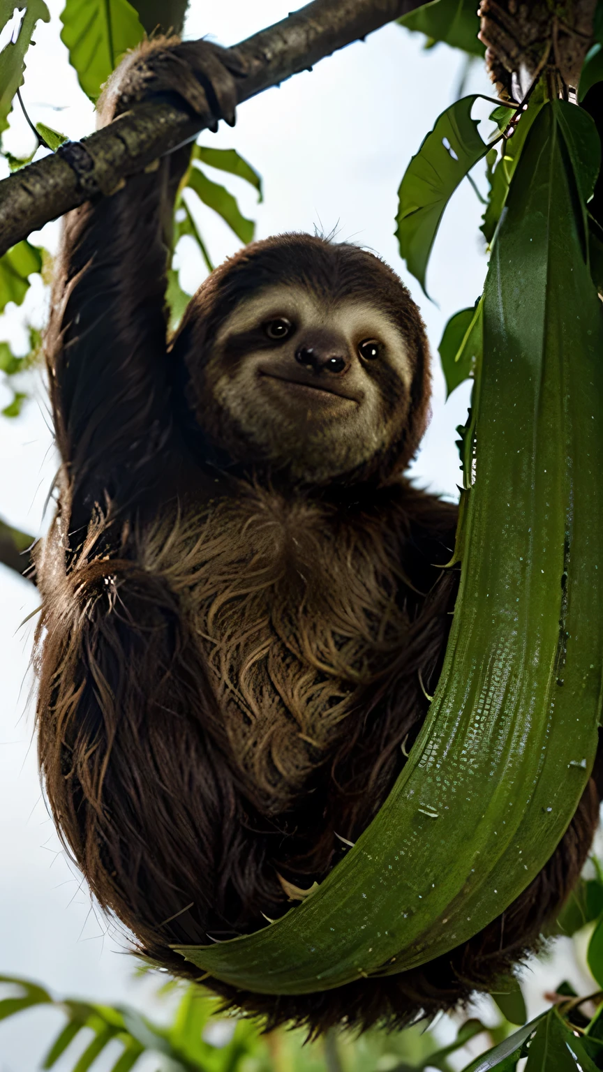 a sloth with algae on his fur, realsistic
