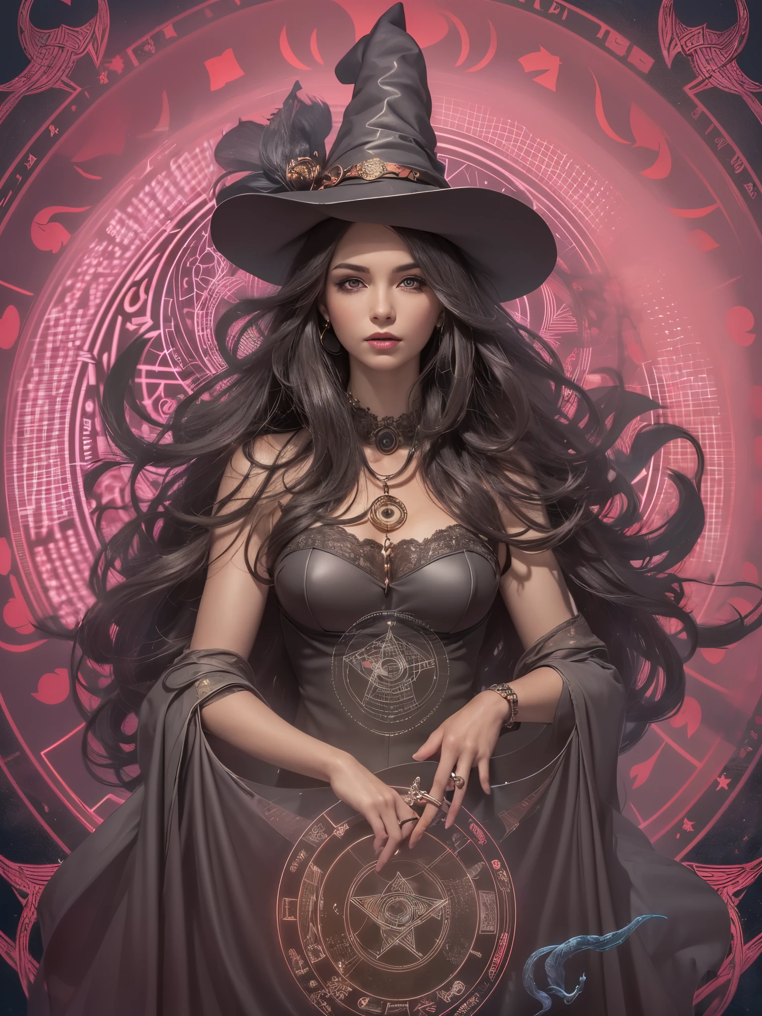 ((highest quality)),(ultra high resolution),(Super detailed),(detailed description),((best CG)),(best work of art),super precision art,great drawing art,(Fantasy art with precise details:1.5), (One Witch:1.5),(beautiful and well-shaped face:1.5),Witch&#39;s clothes detailed and detailed:1.5,Condescending laughter:1.6,Tattoos all over the body:1.8, (vibrating magic circle:1.7),Geometric pattern:1.7