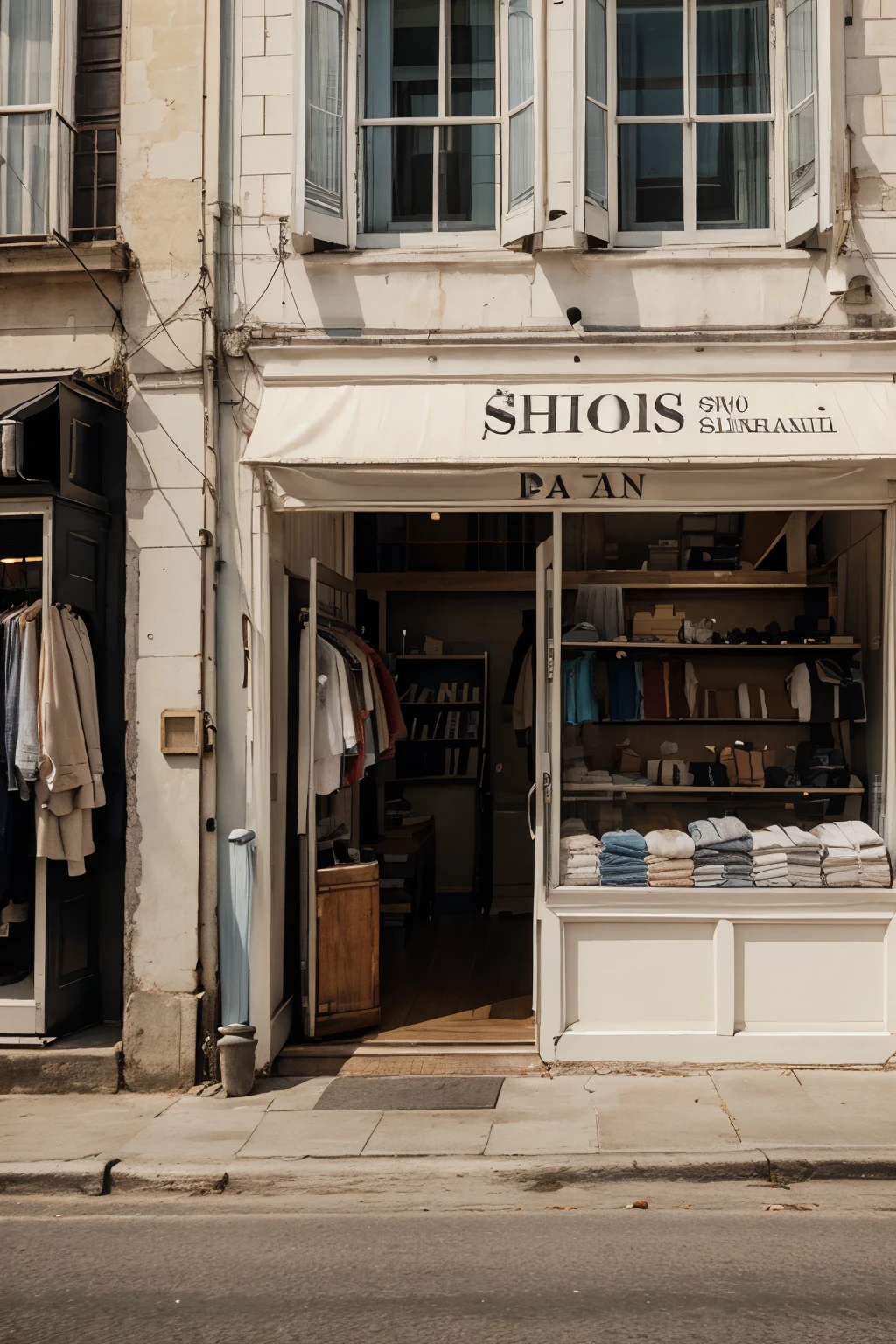 Realistic photograph showcase cloth store in perspective