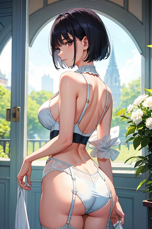 garter belt、beautiful mature woman、short hair、29yo、Upper body、Beautiful butt