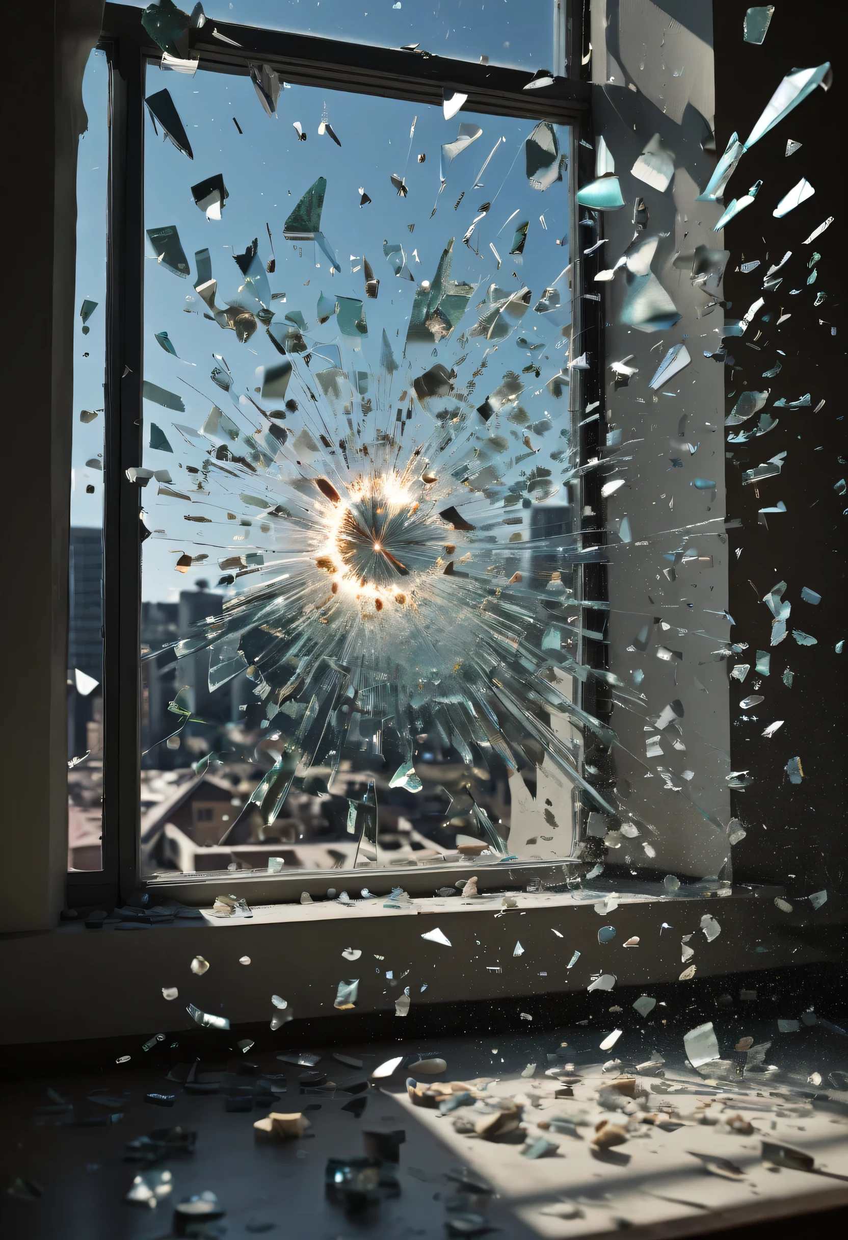 (best quality,Super detailed,actual:1.37),bullets flying in the air,破shattered glass. Instant capture,刺穿Glass shards,cracked windows,Glass shards,Time freezes,Detailed bullet trajectories,Dramatic impact,散落的Glass shards,There are debris in the air,hover bullet,endless movement,broken reflection,slow motion freeze,high speed capture,dynamic chaos,Precise timing,unstoppable power,destructive forces,shattered glass,explosive energy,易碎的shattered glass,glass explosion,层叠的Glass shards,broken beauty,shower debris,shimmering Glass shards,Suspended in the air,dance clip,有色Glass shards,refracted light,moving rapidly,translucent fragments,window fragments,broken elegance,mesmerizing destruction,Homem-Imponente,unforgettable moment,Multiplying Impact,lift the hidden veil,Pierce the void,eternal break,Violent collision,unstoppable dynamics,ephemeral fragments,abstract yet concrete.