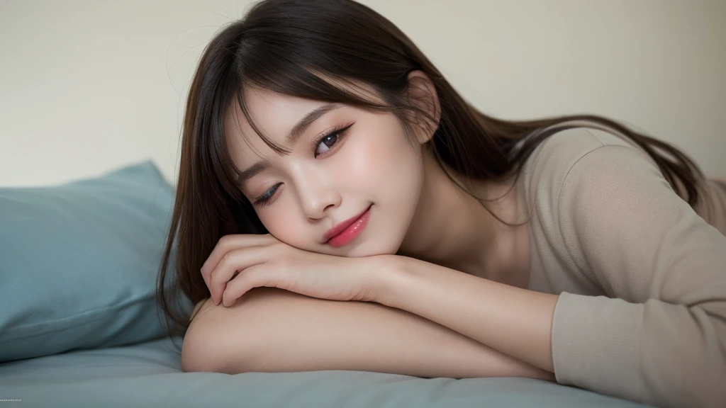  Highest quality, figure, Super detailed, In detail, High resolution, 8k wallpaper, Perfect dynamic composition, Beautiful attention to detail, Medium chest, Natural color lip, Random sexy poses,smile,、1 girl、Beaver,Long Hairstyles,Sleeping in bed,pajamas