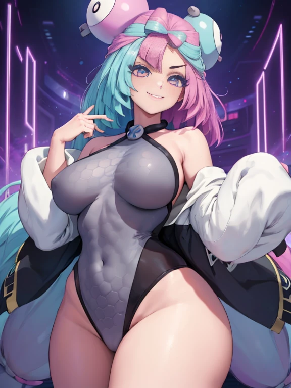 big breasts、Nintendo、Pokemon、Pokemon, (master part), (highest quality), (Super detailed), (1 girl), (fashionable clothes), Are standing, show viewer, (simple background),beautiful and detailed eyes, delicate and beautiful face,(high color saturation), best illumination, best shades,beautiful and detailed eyes, highly detailed face, thick thighs、smile