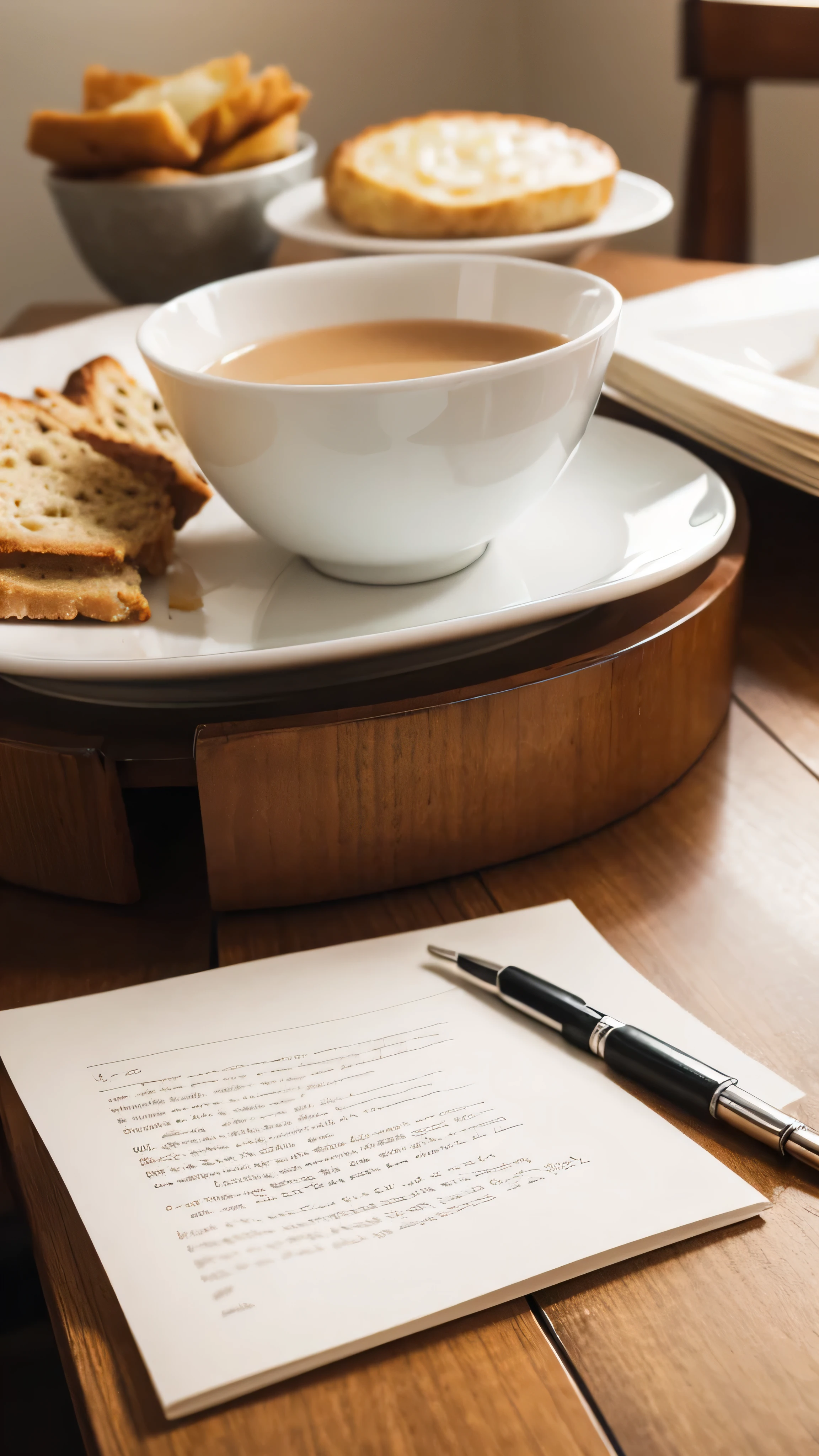 Close-up of a handwritten note on the kitchen table with breakfast prepared in the background.
Background: Warm lighting, conveying a sense of comfort and care despite the chaos of the night before.