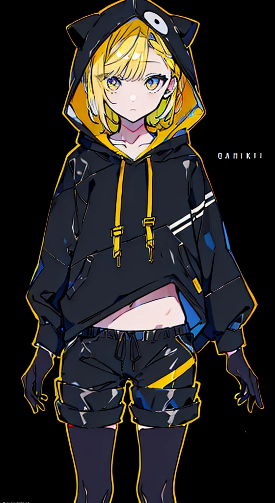 (masterpiece, highest quality:1.6), alone, thick outline, (simple background, Dark yellow background, monochrome, dark yellow theme:1.2), official art, Key Visual, 8K, confused, whole body, (Unique hair, oversized hoodie, hot pants, arch back, short torso:1.2), belly button, thighs, cowboy shot, HDR, sharp focus, High resolution, most detailed, very detailed, Super detailed, finely, detailed eyes and face, sharp pupils, realistic student