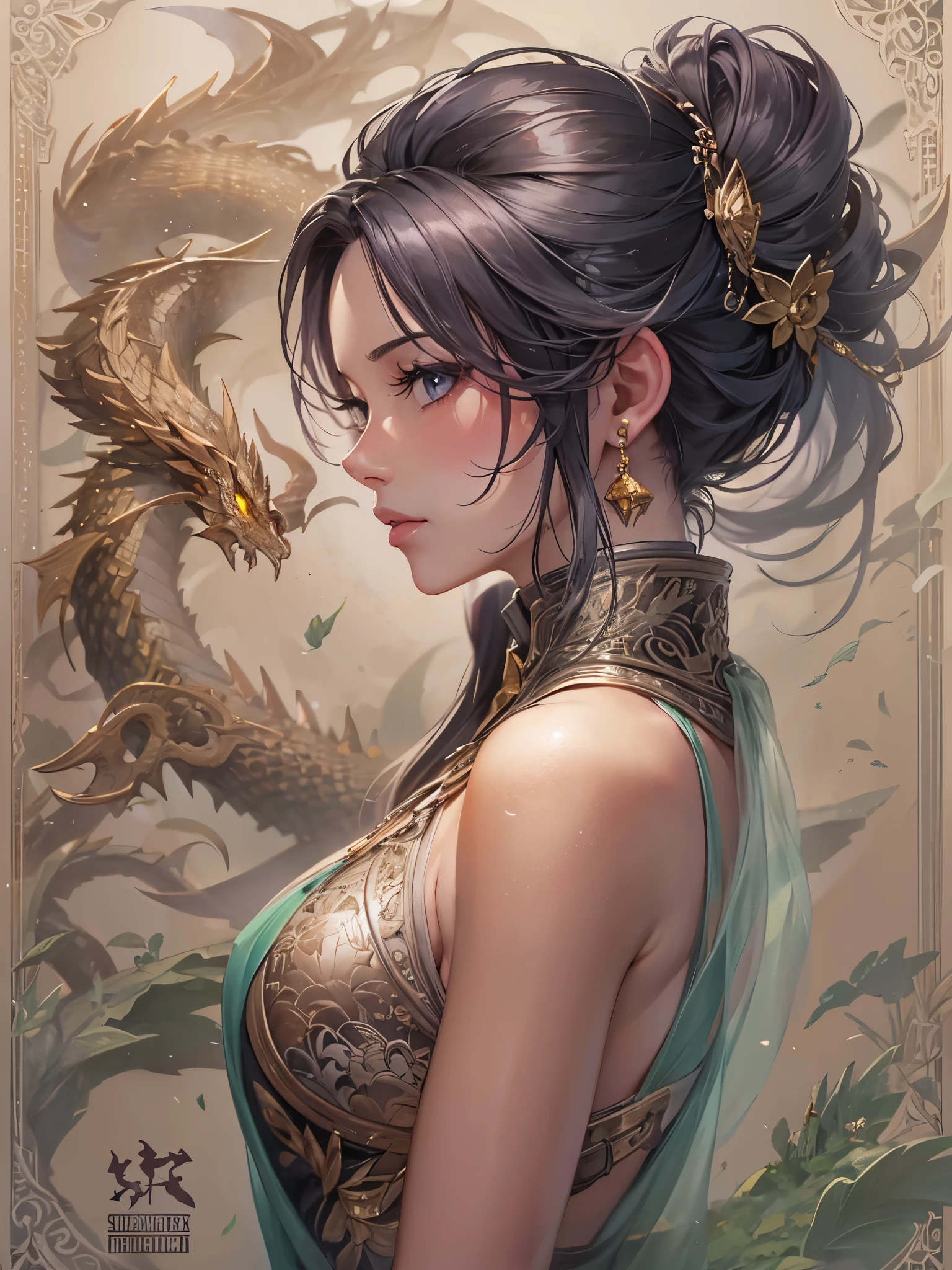masterpiece,best qualtiy,(Beauty and aesthetics:1.3),extremely detailed,small breasts, round ass, slim waist,(s fractal art:1.3),Colorful,Ice and Chinese dragons,,clawed paws,Blue and 1 girl,Han Fury's media, Hanfu, young cute gravure idol, top-quality, A high resolution, solo,Oily white stockings, The proportions are moderate, figurative art, wonderful, cool beauty, perfect composition, perfect angle, best shot, sharp outline, nostalgia, romantic, 64k, award winning illustration, realistic light, ultra-detailed, high quality concept art, inspired by Daiqing Tana and Haya, inspired by Cave of 1,000 Buddhas and Taoist mythology, inspired by Alphonse Mucha style with art nouveau elements.
