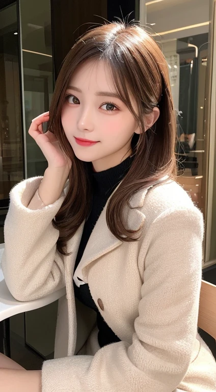 table top, highest quality, shape, Super detailed, finely, High resolution, 8k wallpaper, 完璧なダイナミックな構shape, beautiful and detailed eyes, medium hair, small breasts, natural color lip, random sexy pose,smile,20 year old girl、midnight、beautiful and detailed face、perfect and beautiful face,Big eyes、RAW photo、Expressing feminine poses with your whole body、beautiful and detailed eyes、small face、beautiful duplex、slim face and style,luxury brand mink coat(inner：winter dress)、beautiful golden ratio face,Twin Ponytail Hair,bright look