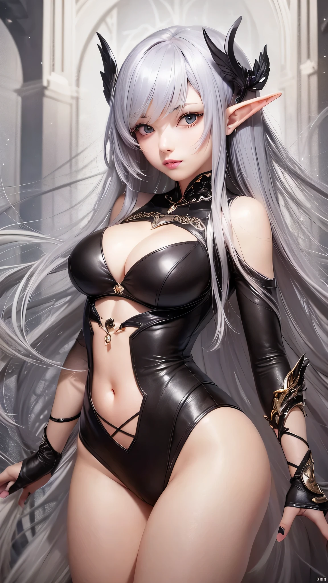 (Close-up:1.4)、(RAW photo:1.2)、(photorealistic:1.4)、(masterpiece:1.3)、(最high quality:1.4)、(Beautiful woman with perfect body:1.4)、solo、7 head and body、(cute face)、(cute:1.2)、(full body shot)、(big breasts:1.3)、(beautiful detailed eyes)、(charming big eyes)、(beautiful double eyelids)、(beautiful and detailed face)、(fantasy、Magic Effects、summoner:1.3)、(Half-Elf:1.2)、(silver hair:1.2)、gorgeous dress、trong wind、See-through、Wet、dark hair、slender、small butt、beautiful feet、skinny legs、Surrealism、cinematic lighting、Depth of bounds written、first person perspective、ticker、muste piece、curate、(perfect anatomy:1.2)、textured skin、super detail、high details、high quality、best quality、High resolution、8K、illumination