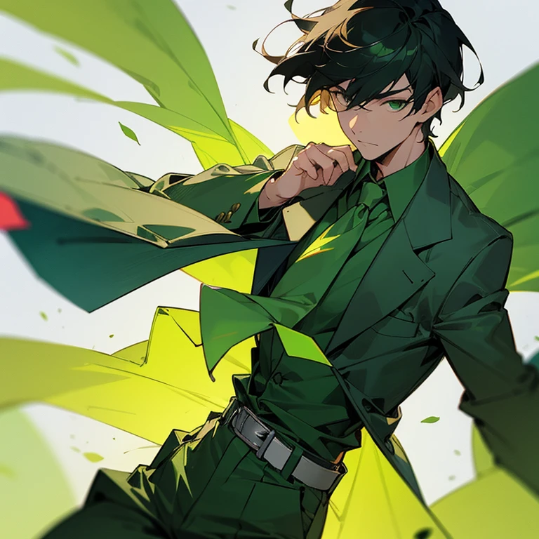 uncle,male,Uncle Ike,30s,green clothes,Green tie,Green pants,green shirt,Green suit,Green belt,An illustration,Very beautiful,