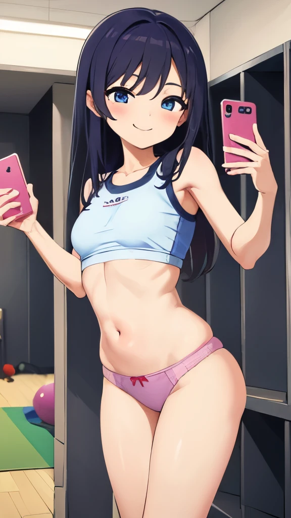 3 Cute girls, ​masterpiece、top-quality, 5--old、ile:1.3)、looking at viewer, wearing tight panties, in gym locker room,taking selfie, having orgasm 