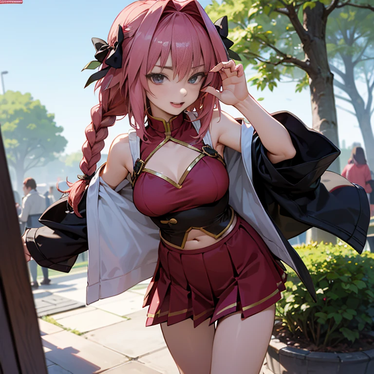 Top Quality, 8K, 4K, High Definition, Detail, Astolfo, FGO, Women, Bright Park, Flat Breasts, Long Braids, Lots of Guests,