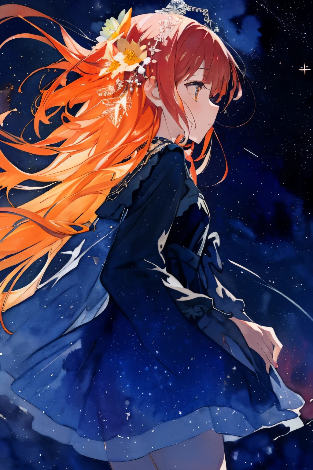 A woman with long red hair and a flower in her hair - SeaArt AI