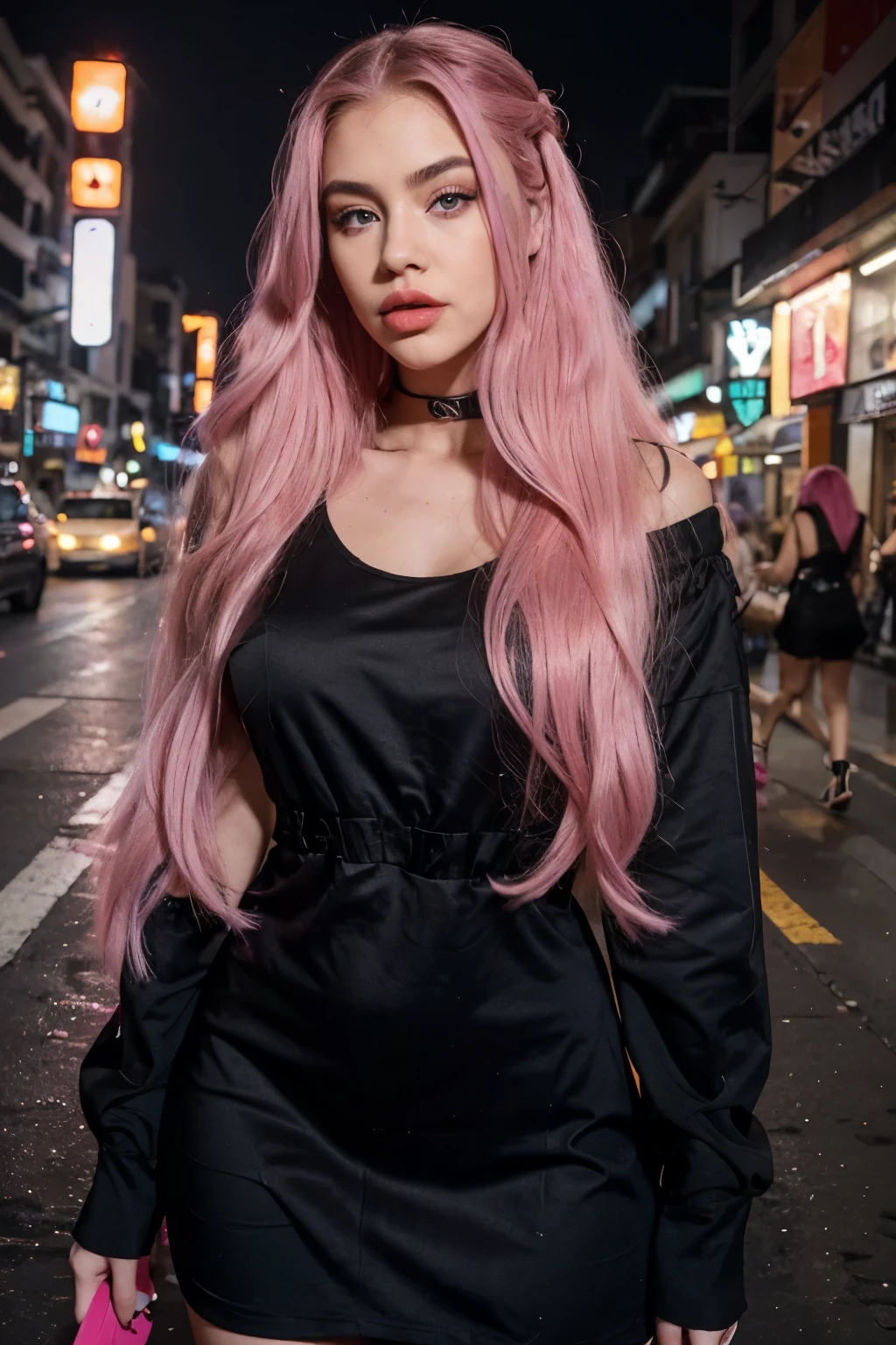 Mixed polish but more latina woman with long hair sticking out her tongue in a black dress, tongue out, long blonde hair and large eyes, duckface, a gorgeous , swedish woman, goddess ,saturated pink hair and large blueish eyes face, perfect girl, with long pink hair, instagram model, sexy girl with long purple hair, big lips, makeup, strong eyebrows, 23 years old, fit, only lip gloss, Thick red light red lips, madison beer, perfect girl, with soemthing interesing in her eyes, e girl, young , sharp face, not innocent face, strong pink purple hair , kittyxnacre maddie francesca type, she is obviously on bangkok streets parting wearing a white dress