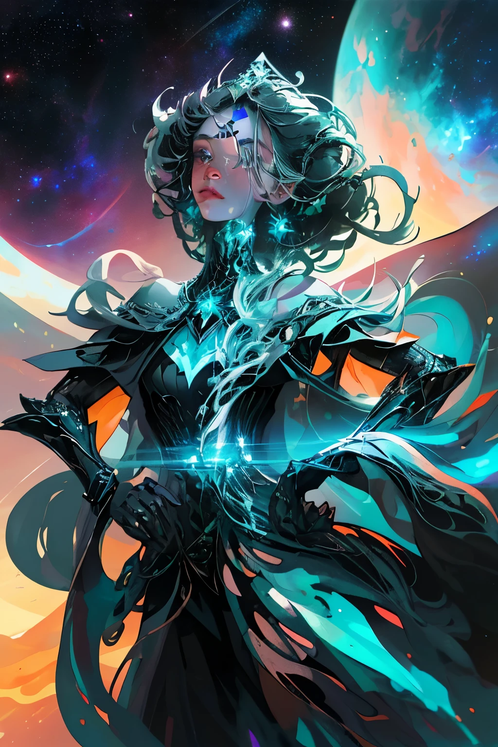 In the vast expanse of dreamlikeart, a celestial Bramha emerges from the stars, surrounded by the mystical wonders of the galaxy. The ethereal figure floats amidst a nebula, where swirling colors of cosmic gases illuminate the night sky. A radiant star shines brightly in the background, casting long, captivating shadows on the endless black canvas of outer space. The intricate details of Bramha's cyberpunked features stand out against the surreal backdrop, mesmerizing the viewer with its profound sense of otherworldliness. (star:1.5)
As the exquisite details of Bramha