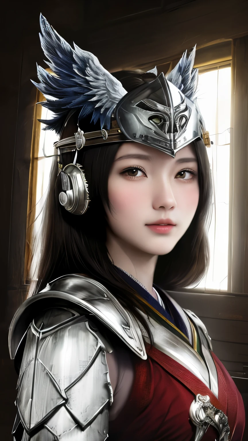 最high quality、high quality、best image quality、8K、最High resolution、High resolution、masterpiece、Raw photo、full body photo、Realistic human body with detailed details、Realistic skin in every detail、Realistic face in every detail、Realistic eyes in every detail、Realistic lips in every detail、Realistic teeth in every detail、Realistic ears with attention to detail、Realistic hair with detailed details、Realistic arms with attention to detail、Realistic hands with attention to detail、Realistic fingers with attention to detail、(fine hands、thumb1reference4)、((beautiful japanese girl))、(japanese model), (japanese woman)、((18 year old beautiful girl))、(black hair)、(straight hair)、((Depiction of the upper body))、((Upward beautiful breasts、Medium chest))、(slim style、slender style)、(Full body glossy skin、Fair skin)、Detailed and realistic human body、detailed realistic skin、detailed realistic face、detailed realistic arms、Detailed realistic fingers、Detailed realistic feet、soft natural light、Interior of a medieval European-style Western-style building、Interior decorated with artwork from the 1690s、 Interior of a 1600s mansion、Classic Bedroom、complex room、Classic interior、((very clear glass、clear tempered glass、glass that allows light to pass through))、((Made of transparent glass(Phoenix Armor))、((Made of transparent glass(phoenix helm))