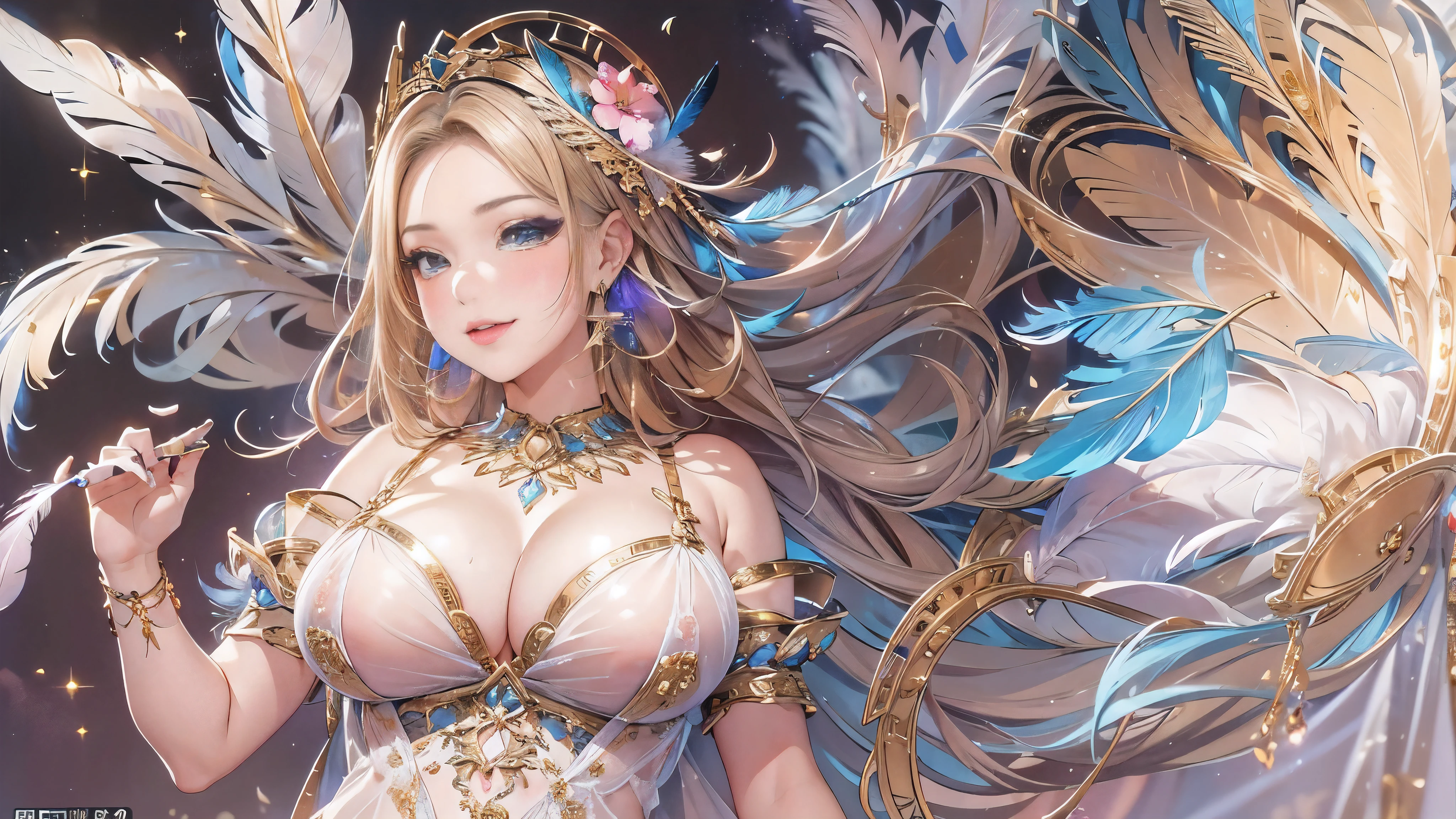 去最高のmasterpiece、beautiful美しさ, 3D two-dimensional, rich, blonde, skirt, stockings, high heels, poison、star、star、(Highly detailed CG Unity 8K wallpaper),(masterpiece), (最high quality), (Super detailed), (best work),(best shadow), (sharp eyeliner, eye shadow, fine eye:1.1), (超High resolution,realistic,最high quality,realistic),(8K,RAW photo,最high quality,マstarプル),mature woman、sensual curves、huge breasts、thighs、bubble、お尻のmasterpiece, 最high quality, Super detailed, full body shot, mature woman, beautiful mature woman, nightgown and underwear, enchanting smile, thick lips, Chubby lips, blush, looking at the viewer, provocative expression, beautiful髪型, cleavage, Plump、curvy hips、attractive face、sexy lingerie、an inviting gaze、Expression of emotions、Lewd underwear、(((erotic see-through lingerie set)))、Standing position、gorgeous accessories 、big breastsの女性, bare shoulders, golden hair, colored feather, metal ornaments, colored flowers, particle, light, (masterpiece, 最high quality, 最high quality, official art, beautiful and aesthetic:1.2), (1 girl:1.3), very detailed,(fractal art:1.1),(colorful:1.1)、(flowers:1.3),most detailed,(zentangle:1.2), (dynamic pose), (abstract background:1.3), (shiny skin), (lots of colors :1.4), ,(earrings:1.4), (feather:1.4),masterpiece, 最high quality, Super detailed, 30~40 years, full body shot, beautiful 、various hairstyles，gold headband，plump breasts，beautiful butt，greek clothing，Tulle covers the breasts，perfectly proportioned, detailed clothing details,marble，god statue，cinematic lighting, film grain, 8K, masterpiece, Super detailed, high detail, high quality, High resolution,(((NSFW:1.2)))、exposed chest、Openwork decoration，(((see through dress)))、(((解剖学的に正しいbody))) , 最high quality, Super detailed, (((Lewd underwear)))、raise your butt, from below, (((R-18)))、Hakari、thighs, big breasts, Are standing, cowboy shot, blush, (((1 girl))), (masterpiece:1.3), (High resolution), (8K), (very detailed), perfect face, Nice eye and face, (((最high quality))), (Super detailed), detailed face and eye, (alone), High resolution、beautifuleye,(((sexy pose)))、(((整ったbig breasts)))、((beautiful eye))、luxury、(((超High resolution)))、(((detailed description)))、(((ぽっちゃりbody型)))、(((解剖学的構造に一致したbodyの部位)))、beautiful長いまつ毛、バランスのとれたbody型,2 feet、Just the right size for your legs and arms、Fishnet tights、glamorous、(((Clear white and black eye)))、lipstick、Sparkling、(Undistorted face, eye, body)、jewelry、gem、(長くカールしたbeautifulまつ毛)、(((バランス良いbeautiful胸)))、(transparent, Exquisite skin:1.2)、(((完璧なglamorousボディー)))、actress face、Super beautiful、cute smile、Healing beauty、Flower shower、完璧なeye、realistic depiction、super sexy、shiny、glamorous、double eyelids、Good dark compensate、compensate、ぼやけていないeye 
