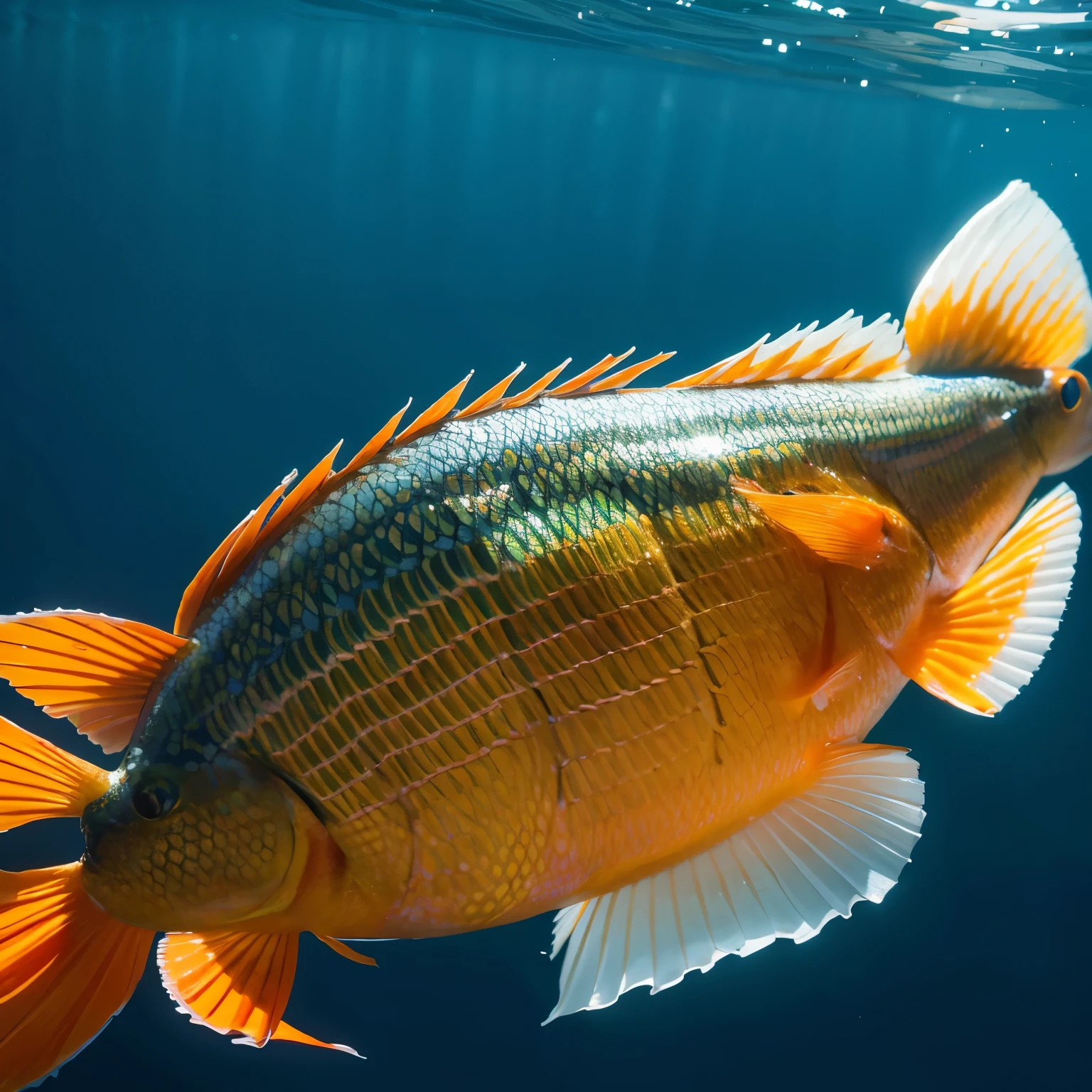 A mandarin fish catches food in the water
