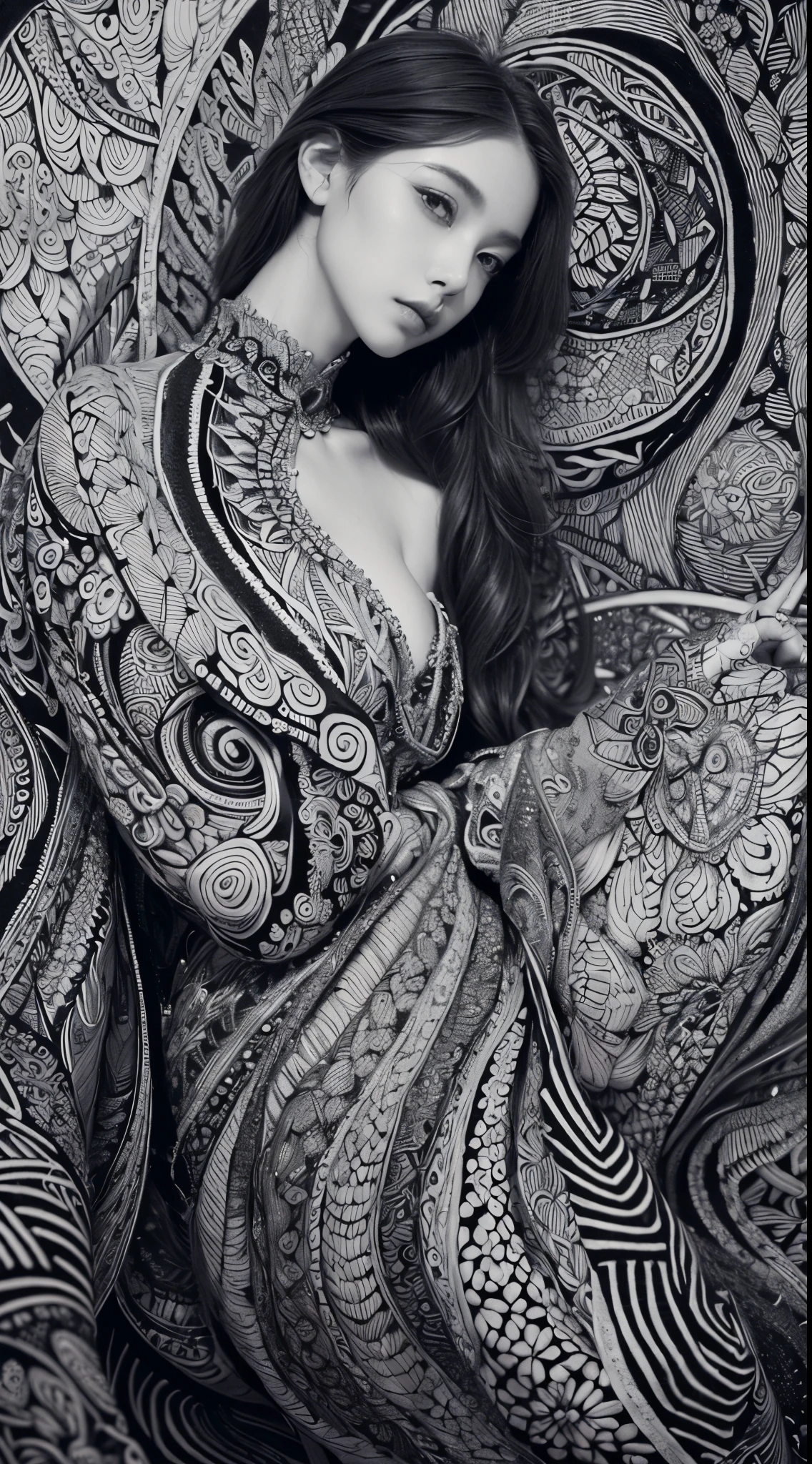 (Photo:1.3), highdetail, (Zentangle :1.3), Intricate, abstract, monochrome, patterns, meditative, highly detailed, (magical, magnificent, masterpiece:1.3), (highly detailed, high quality:1.3)