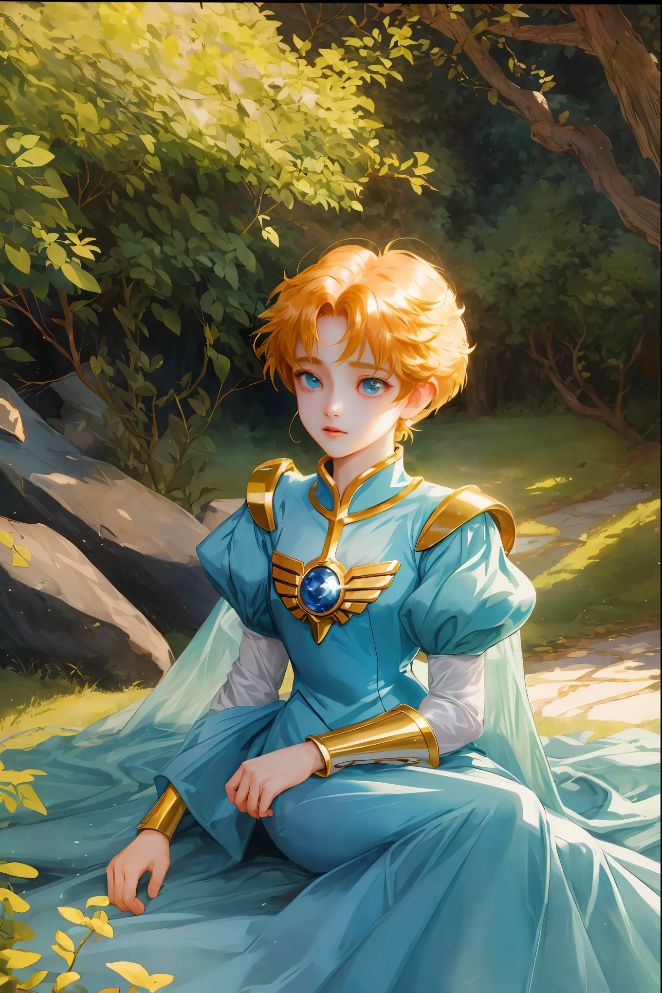 absurdres masterpiece colorful high quality a close up of a female character in magic knight rayearth anime series with random color pantone details, timid girl, silent facial expression, anime series, detailed outfit, detailed scenery