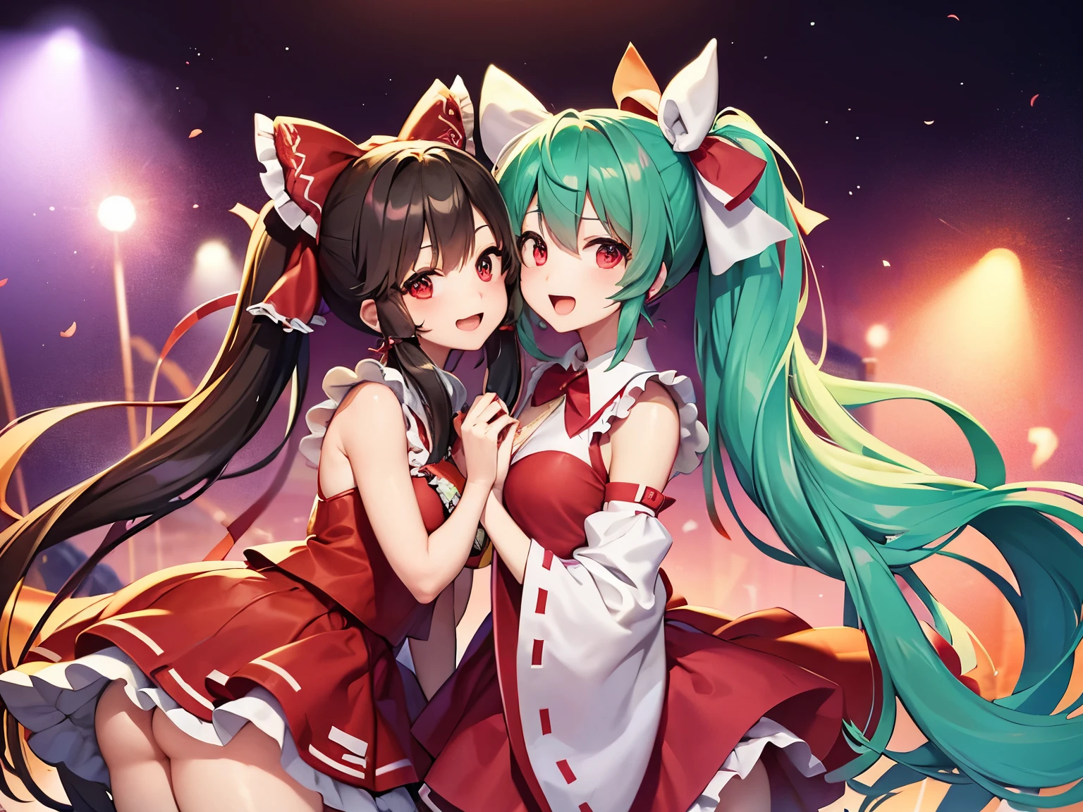 Reimu Hakurei and Hatsune Miku perform together in a dream