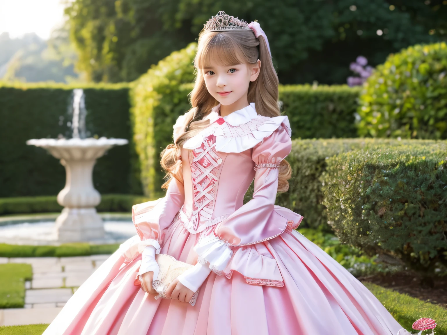 ,highest quality, masterpiece, highest resolution, artwork, super それにget used to it, many get used to it, get used to it, それにget used to it, 3k realistic pictures,,((10 year old little girls)),Ultra-detailed juvenile face,ultra-detailed beautiful little girls,girls are princess,full length ball gown dress with hoop skirt,ruffled yoke collar,puff sleeves,long sleeve,((Lolita style hot pink detailed princess satin dress with lots of ruffles and ribbons)),Rococo style lolita fashion,shiny satin dress,Soft and smooth fabric,detailed princess dress,luxury,long blonde hair,blue eyes,white skin european,Pajama,The palace garden,detailed background,
