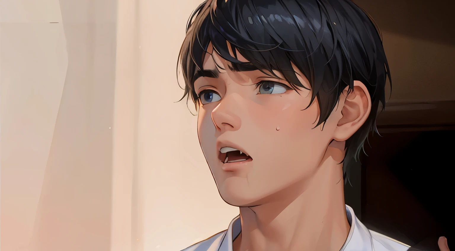 There is a boy who is upset and angry and is shouting.