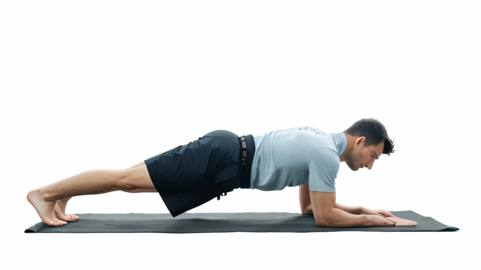homem arafiado fazendo prancha em um tapete de ioga, deitado com os pulsos juntos, arms outstretched, pose lateral, arms to side, esticar, dynamic lying pose, pose de corpo inteiro, Man standing in defensive pose, plano amplo de corpo inteiro, symmetrical pose, his arms and legs are hanging, advanced technique, Pose de lagarto, parte superior e inferior do corpo