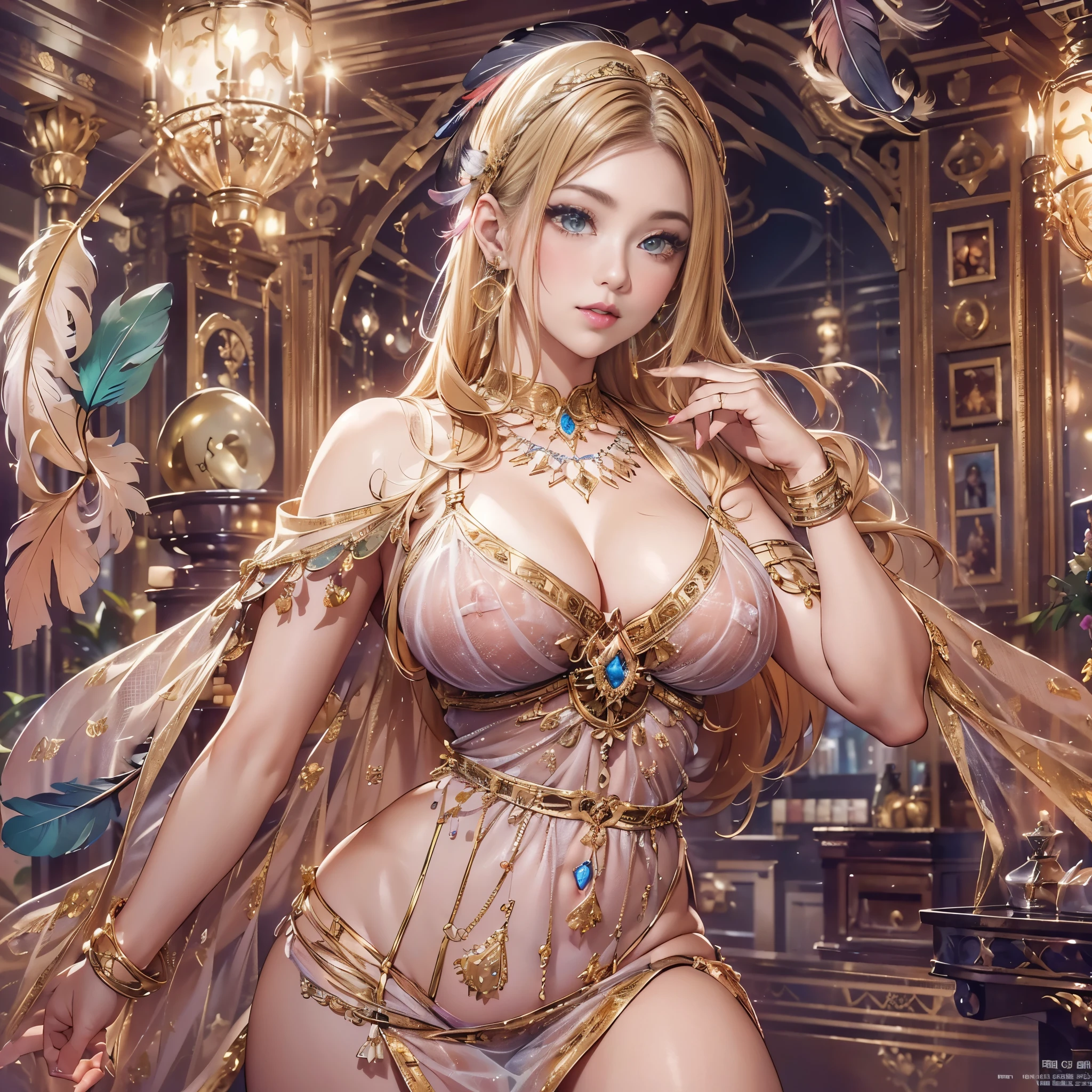 去最高のmasterpiece、beautiful美しさ, 3D two-dimensional, rich, blonde, skirt, stockings, high heels, poison、star、star、(Highly detailed CG Unity 8K wallpaper),(masterpiece), (最high quality), (Super detailed), (best work),(best shadow), (sharp eyeliner, eye shadow, fine eye:1.1), (超High resolution,realistic,最high quality,realistic),(8K,RAW photo,最high quality,マstarプル),mature woman、sensual curves、huge breasts、thighs、bubble、お尻のmasterpiece, 最high quality, Super detailed, full body shot, mature woman, beautiful mature woman, nightgown and underwear, enchanting smile, thick lips, Chubby lips, blush, looking at the viewer, provocative expression, beautiful髪型, cleavage, Plump、curvy hips、attractive face、sexy lingerie、an inviting gaze、Expression of emotions、Lewd underwear、(((erotic see-through lingerie set)))、Standing position、gorgeous accessories 、big breastsの女性, bare shoulders, golden hair, colored feather, metal ornaments, colored flowers, particle, light, (masterpiece, 最high quality, 最high quality, official art, beautiful and aesthetic:1.2), (1 girl:1.3), very detailed,(fractal art:1.1),(colorful:1.1)、(flowers:1.3),most detailed,(zentangle:1.2), (dynamic pose), (abstract background:1.3), (shiny skin), (lots of colors :1.4), ,(earrings:1.4), (feather:1.4),masterpiece, 最high quality, Super detailed, 30~40 years, full body shot, beautiful 、various hairstyles，gold headband，plump breasts，beautiful butt，greek clothing，Tulle covers the breasts，perfectly proportioned, detailed clothing details,marble，god statue，cinematic lighting, film grain, 8K, masterpiece, Super detailed, high detail, high quality, High resolution,(((NSFW:1.2)))、exposed chest、Openwork decoration，(((see through dress)))、(((解剖学的に正しいbody))) , 最high quality, Super detailed, (((Lewd underwear)))、raise your butt, from below, (((R-18)))、Hakari、thighs, big breasts, Are standing, cowboy shot, blush, (((1 girl))), (masterpiece:1.3), (High resolution), (8K), (very detailed), perfect face, Nice eye and face, (((最high quality))), (Super detailed), detailed face and eye, (alone), High resolution、beautifuleye,(((sexy pose)))、(((整ったbig breasts)))、((beautiful eye))、luxury、(((超High resolution)))、(((detailed description)))、(((ぽっちゃりbody型)))、(((解剖学的構造に一致したbodyの部位)))、beautiful長いまつ毛、バランスのとれたbody型,2 feet、Just the right size for your legs and arms、Fishnet tights、glamorous、(((Clear white and black eye)))、lipstick、Sparkling、(Undistorted face, eye, body)、jewelry、gem、(長くカールしたbeautifulまつ毛)、(((バランス良いbeautiful胸)))、(transparent, Exquisite skin:1.2)、(((完璧なglamorousボディー)))、actress face、Super beautiful、cute smile、Healing beauty、Flower shower、完璧なeye、realistic depiction、super sexy、shiny、glamorous、double eyelids、Good dark compensate、compensate、ぼやけていないeye、(((Plump face)))、cute face 、(((Shiny and glowing skin)))
