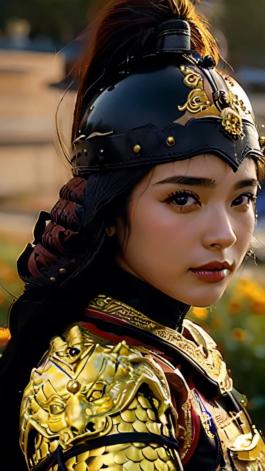 [ : (high detail face)], (Pure Eros Face in 1:0.8), ((Body Portrait)), pores, real skin, flying hair, (black hair), Ancient headdress, hairpin, affectionate eyes, shining eyes, beautiful scene, Shadow, Backlight, Cinematic perfect light with soft natural volume, film grain, Zukzia, chinese armor, sword, Architecture of China, grassland, wood, close-up portrait, sexy, masterpiece, 最high quality, high quality, High resolution