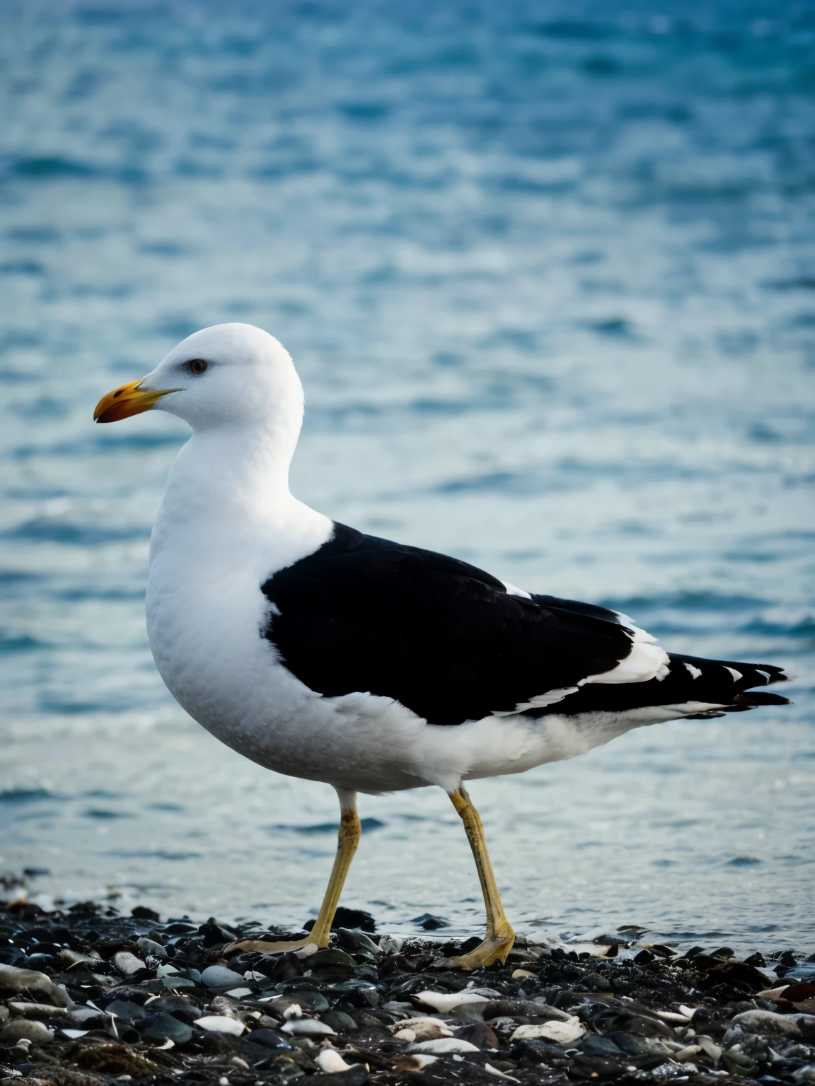 araffe standing on a rocky beach next to the ocean, seagull, rounded beak, seagull wearing luigis hat, profile shot, regal pose, proud look, portrait shot, proud looking away, high-contrast, f/3.2, high - contrast, f/5.6, posed, portrait of a big, rich contrast, looking smug