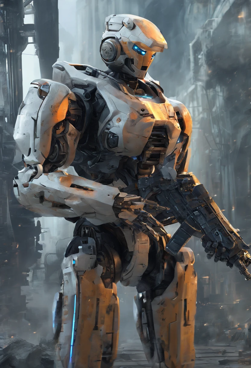 Best quality, masterpiece, ultra high res, (photorealistic:1.4), raw photo, 1futuristic robot, with guns