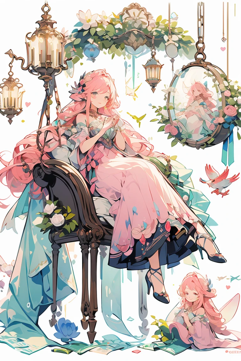 (masterpiece:1.2), best quality,PIXIV,fairy tale girl, 1 girl, pink dress, pink hair